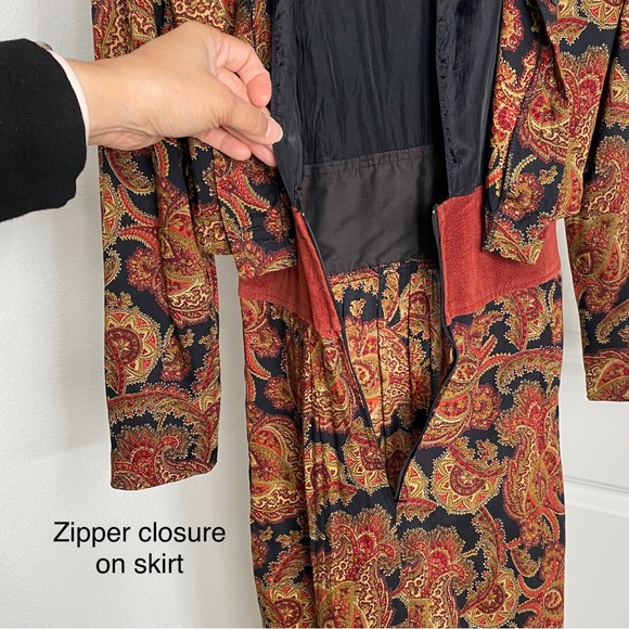 VTG Union Made Paisley Dress w/Suede Trim B1 - Picture 12 of 16